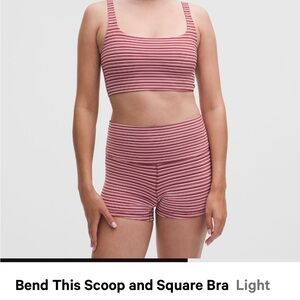 Lululemon Bend This Scoop and Square Pink Striped Bra